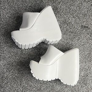 7” White Platform Wedge Sandals